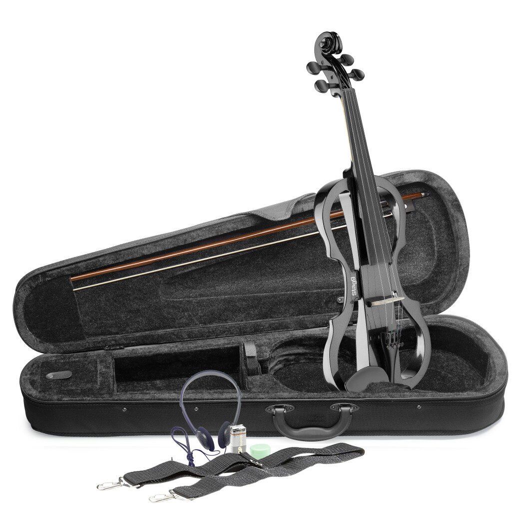 Black Full Size Silent Electric Violin Headphone Set Wood w//Case Koval Inc