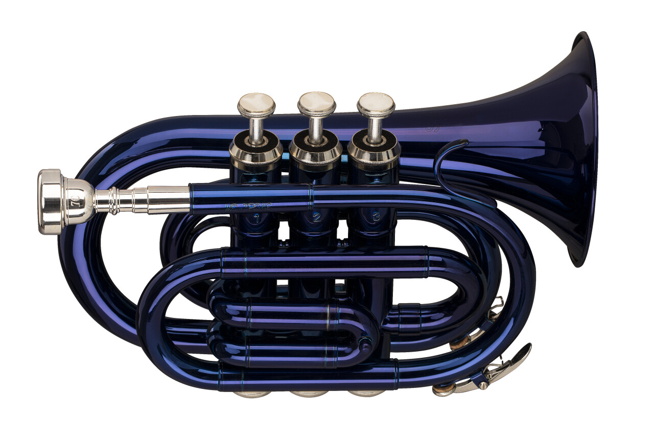 Bb pocket trumpet, ML-bore, brass body, blue » Stagg