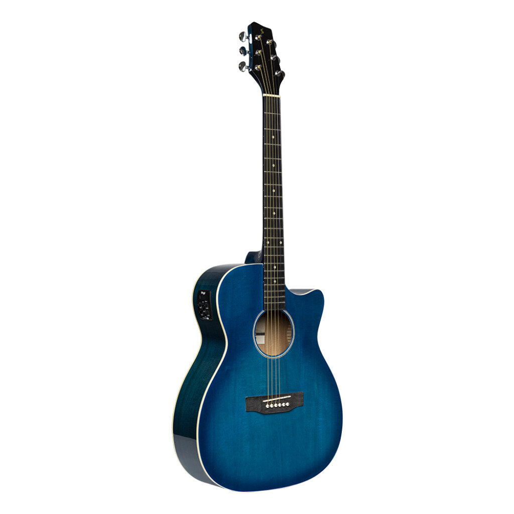 Bleu 3rd Avenue Pack guitare électro-acoustique à pan coupé 4/4 taille standard pour débutants avec accordeur et EQ intégrés 