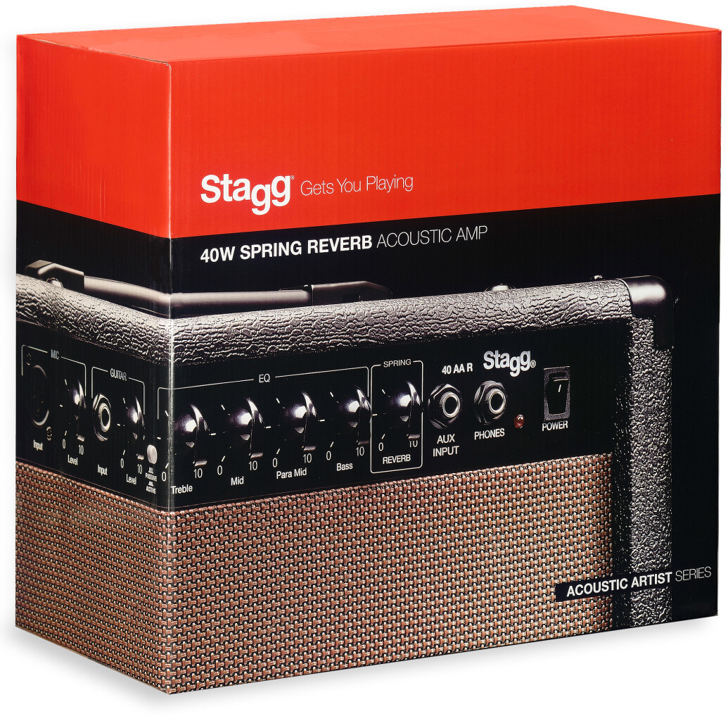 Stagg 40 AA R EU Amplificateur de Guitare Acoustique avec Spring Reverb 40 W Noir